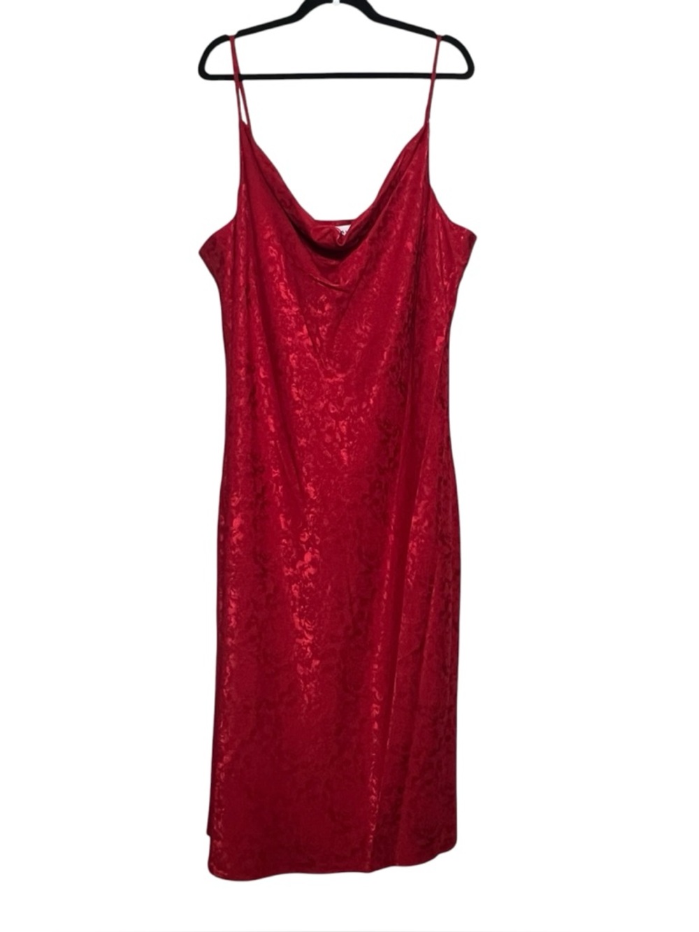 Emma & Michele Slip Dress Womens Size 3X Red Floral Midi Cowl Neck Satin Stretch